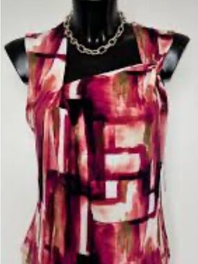 DKNY Abstract Brushstroke Tank Top in Burgundy and Pink